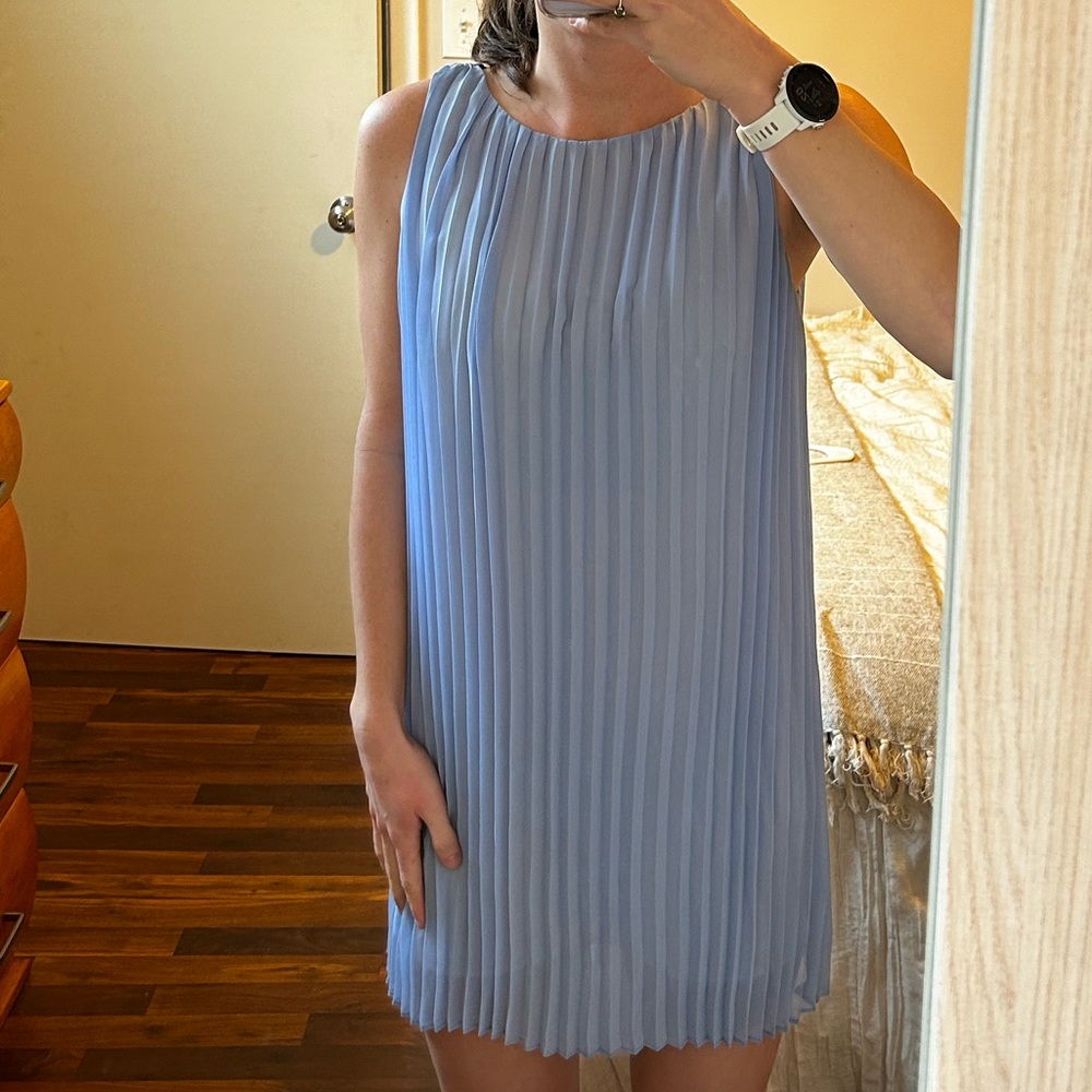 Lavender Brown Blue pleated dress, Size Small